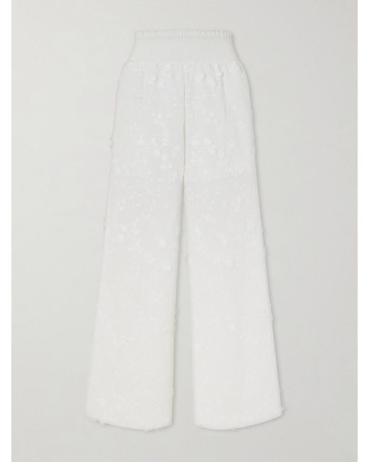 Loretta Caponi White Speranza Embroidered Fil-Coupé Cotton Straight-Leg Pants