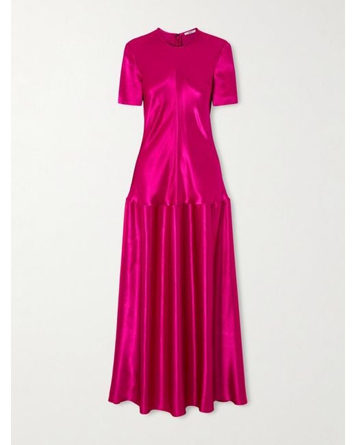 FFORME Pink Clodia Pleated Textured-Satin Maxi Dress