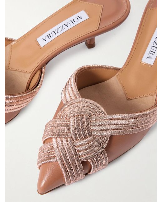 Aquazzura Natural Felix 50 Metallic Leather Mules
