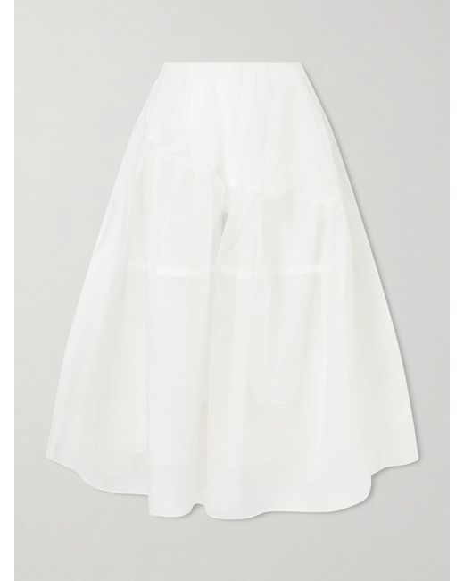 Simone Rocha White Layered Pleated Silk-Organza Midi Skirt