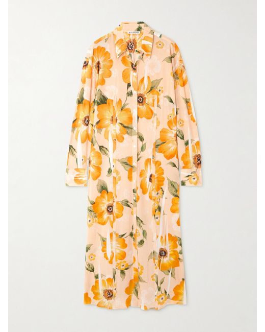Acne Metallic Midi-Hemdblusenkleid Aus Jersey Mit Blumenprint