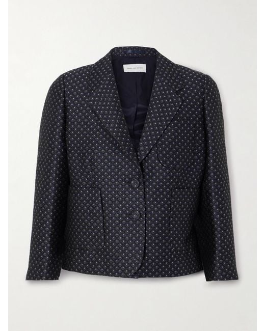 Dries Van Noten Blue Bamie Verkürzter Blazer Aus Jacquard