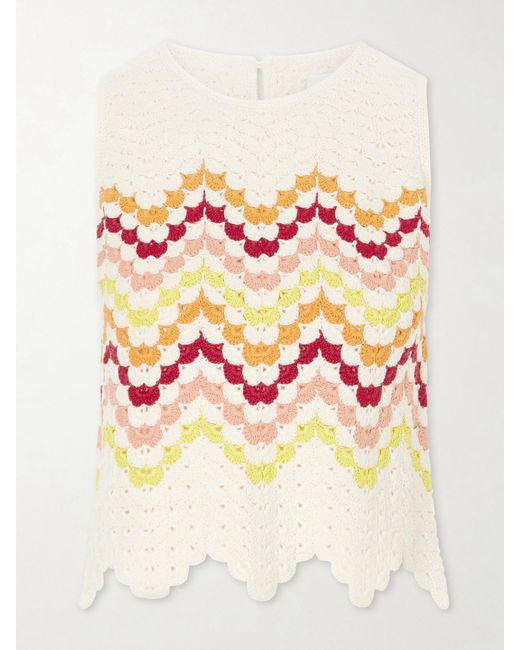 Escvdo Pink Cuenca Striped Crocheted Cotton Tank