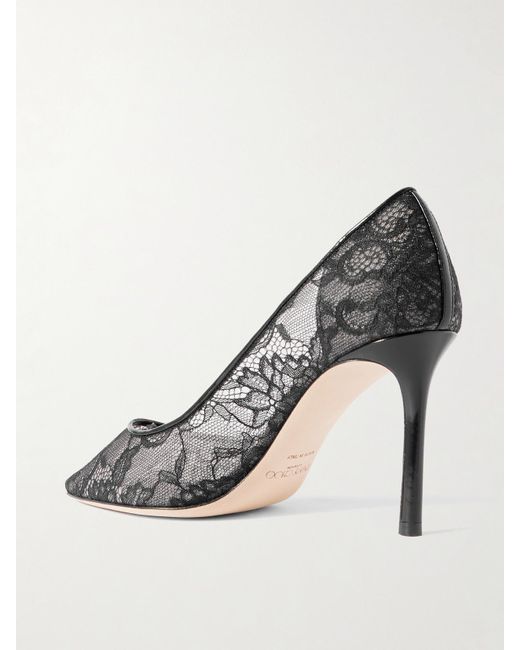 Jimmy Choo Metallic Romy 85 Leather-Trimmed Lace Pumps