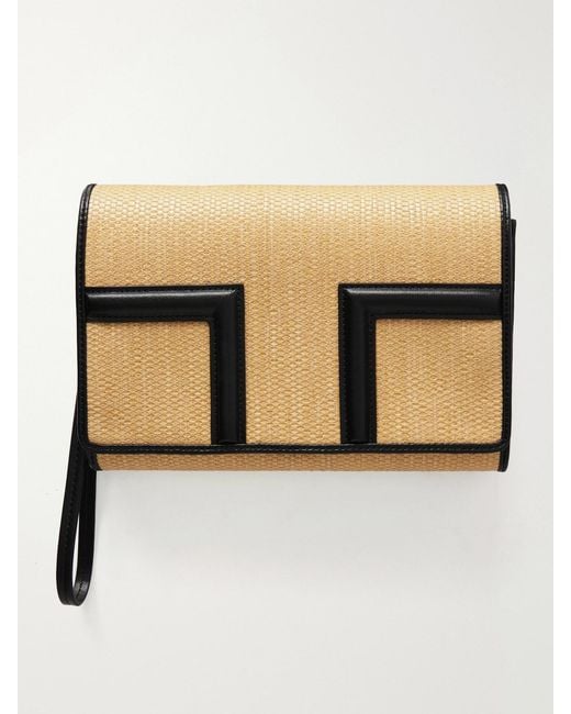 Totême Natural Travel Leather-Trimmed Raffia Shoulder Bag
