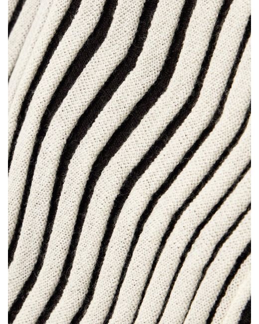 Bottega Veneta White Striped Ribbed Wool Midi Dress