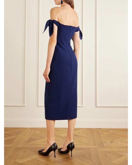 Carolina Herrera Blue Off-The-Shoulder Crepe Midi Dress