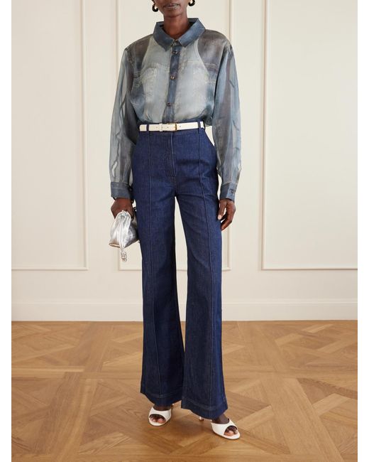 Haikure Blue Maya Printed Silk-Organza Shirt