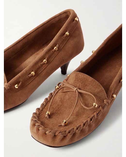 Khaite Brown Milly Embellished Whipstitched Suede Pumps