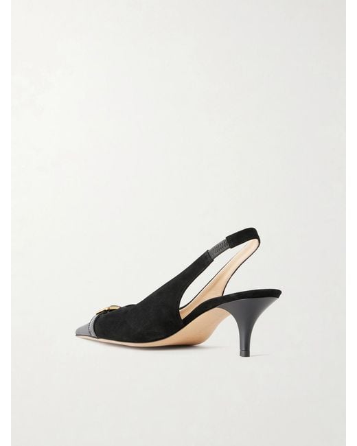 J.W. Anderson Natural Buckled Leather-Trimmed Suede Slingback Pumps