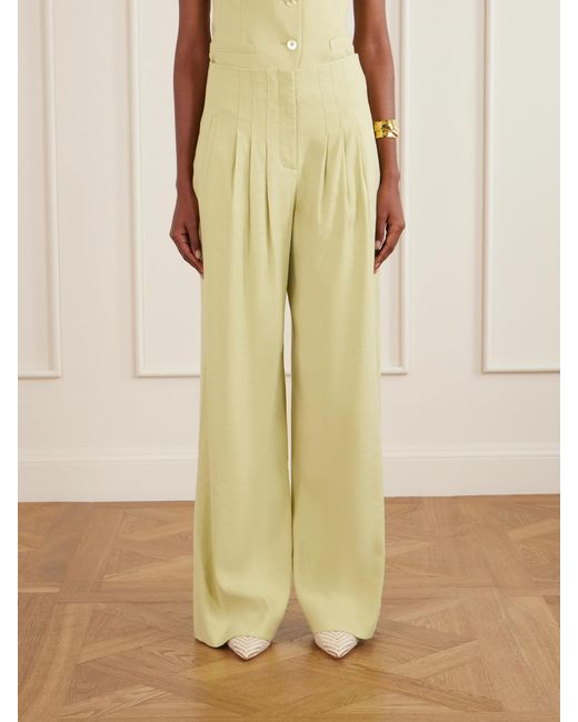 Veronica Beard Yellow Hoyt Linen-Blend Twill Wide-Leg Pants
