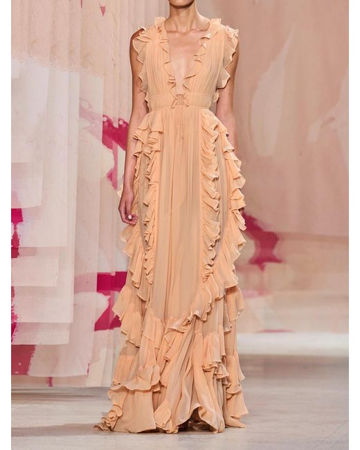 Ulla Johnson Natural Florella Ruffled Silk-Chiffon Gown