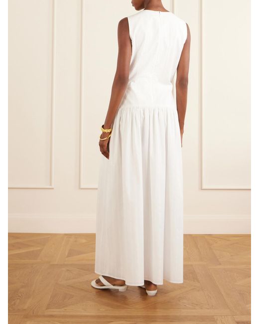 Loulou de Saison White Ama Gathered Striped Cotton Maxi Dress