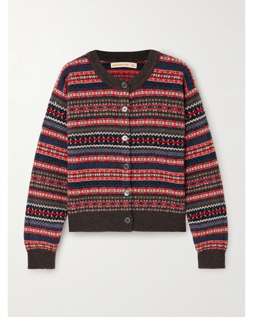 &Daughter Red Fair Isle Wool Cardigan
