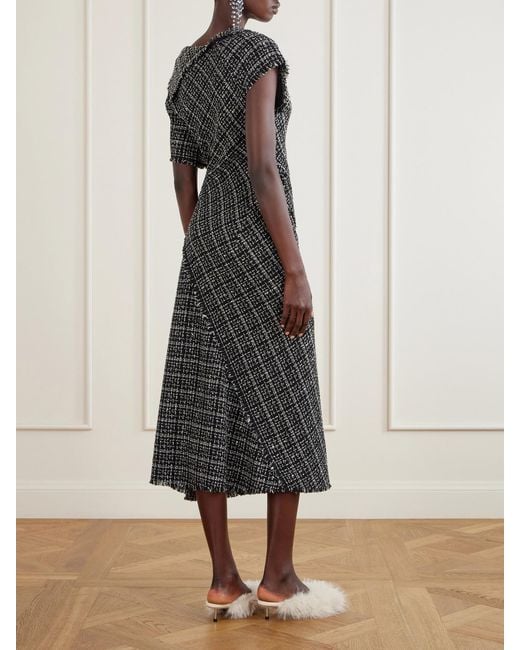 Erdem Black Asymmetric Cotton-Blend Tweed Midi Dress