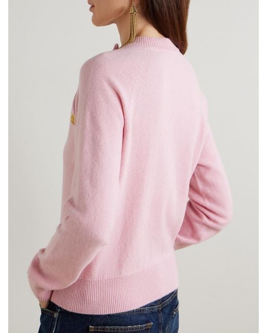 Balmain Pink Button-Embellished Cashmere And Wool-Blend Sweater