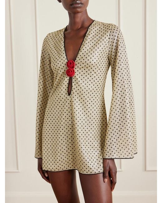 Oseree Natural Lumière Appliquéd Polka-Dot Lurex Mini Dress