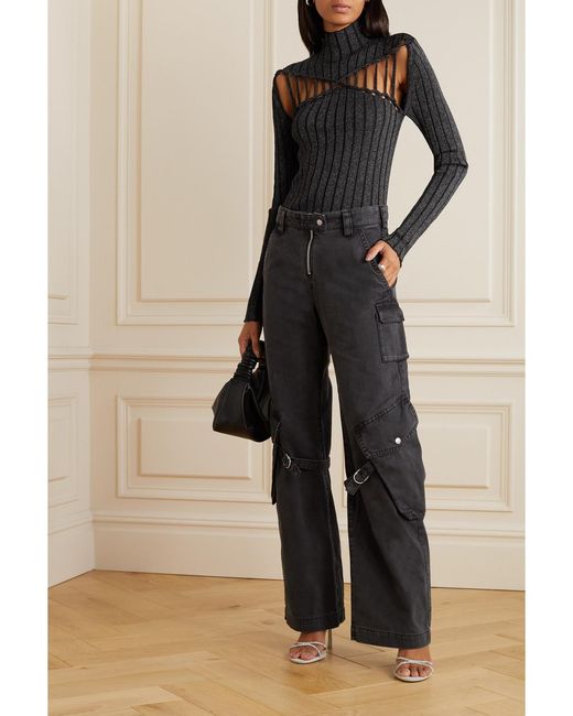 Dion Lee Black Cutout Ribbed-Knit Sweater