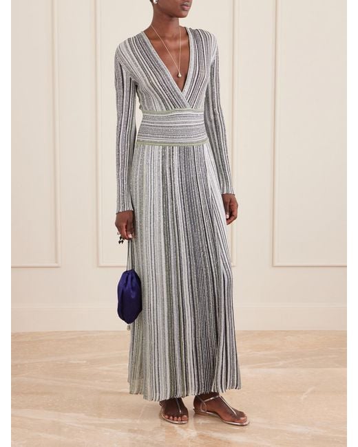 Missoni Gray Striped Sequin-Embellished Metalic Crochet-Knit Maxi Dress