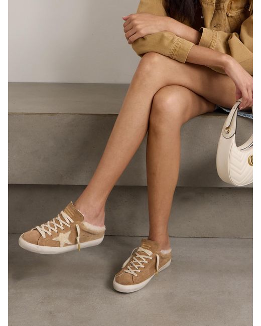 Golden Goose Deluxe Brand Natural Super-Star Sabot Distressed Shearling-Lined Suede Slip-On Sneakers