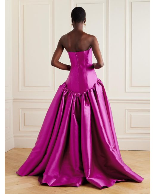 Solace London Pink Cassia Strapless Pleated Satin-Twill Gown
