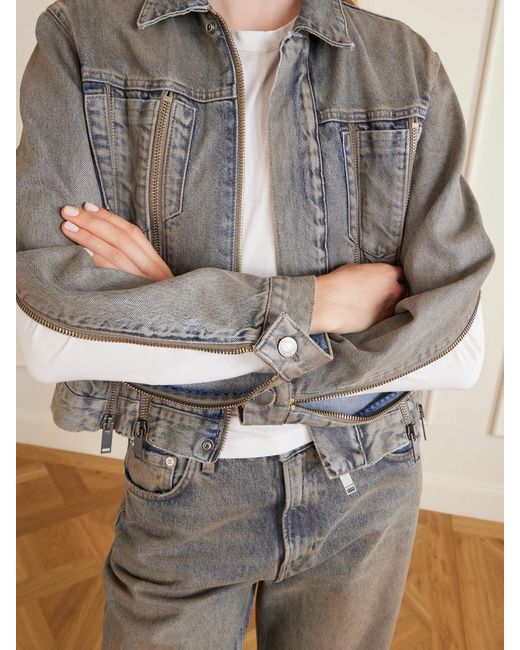 Haikure Gray Medea Ziggy Zip-Detailed Denim Jacket