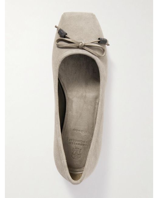Brunello Cucinelli Natural Ballerinas Aus Veloursleder Mit Zierperlen