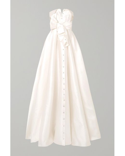 Alexis Mabille White Bow-detailed Embellished Satin-twill Gown
