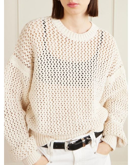 Another Tomorrow Natural Open-Knit Cotton Sweater