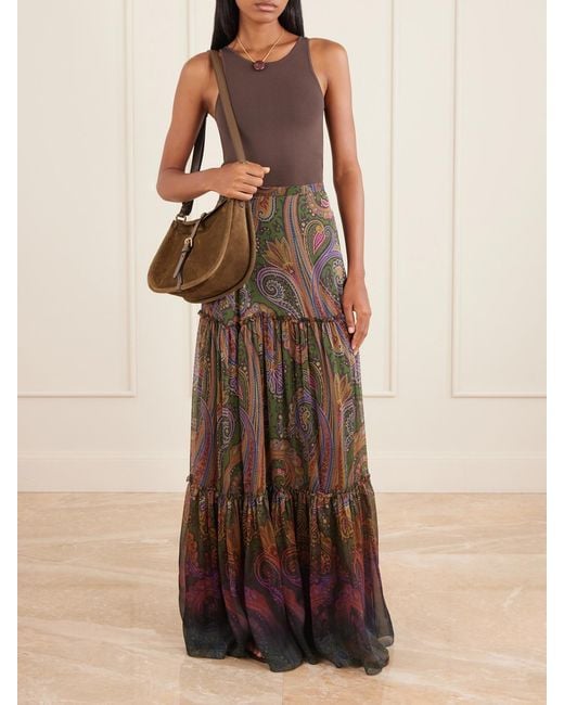 Etro Brown Logo-Detailed Leather-Trimmed Suede Shoulder Bag