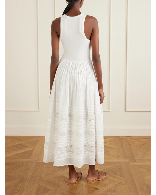 Polo Ralph Lauren White Crochet-Trimmed Ribbed Cotton-Blend Maxi Dress