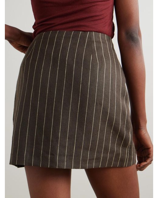 Posse Brown Alice Pinstriped Linen-Twill Mini Skirt