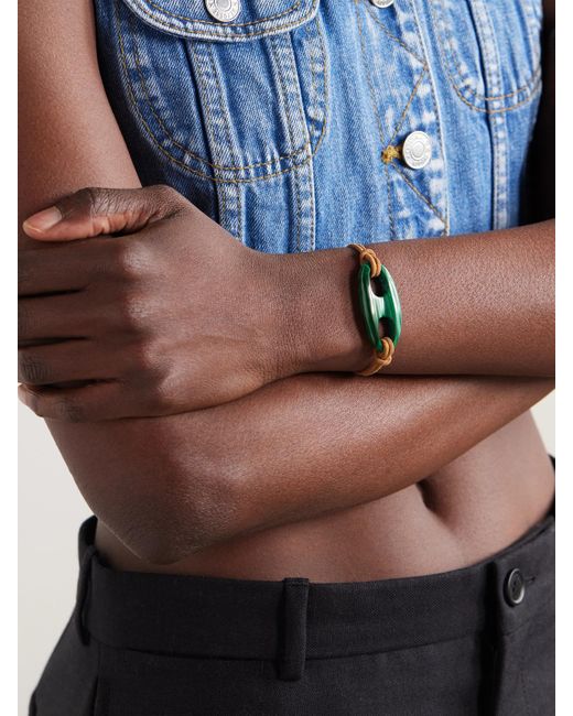 Jenna Blake Green 18-Karat Malachite And Suede Bracelet