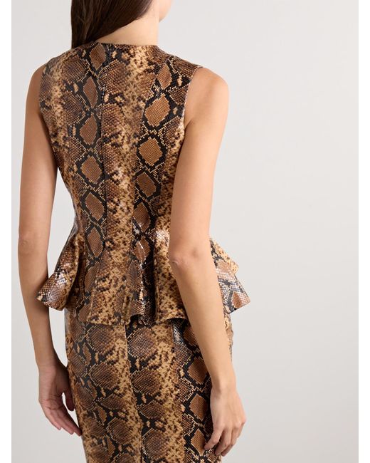 Salon 1884 Brown Izabel Paneled Snake-Effect Leather Peplum Top