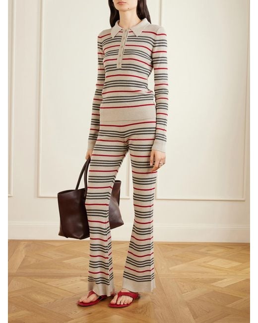 The Elder Statesman Natural Libeccio Striped Wool, Silk And Linen-Blend Flared Pants