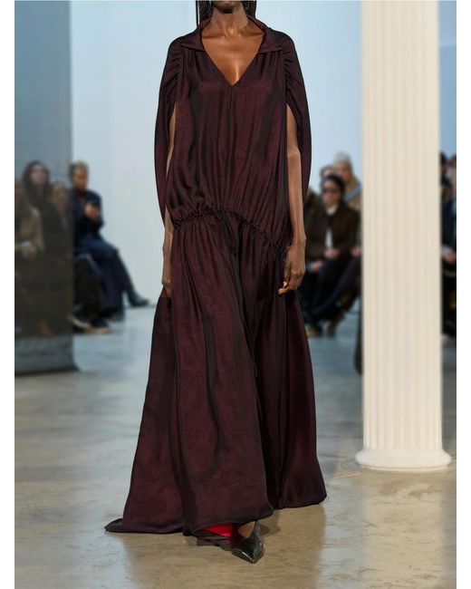 Kallmeyer Purple Gillian Layered Gathered Silk-Chiffon Maxi Dress