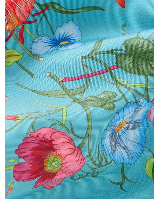 Gucci Blue Flora Floral-Print Silk-Twill Scarf