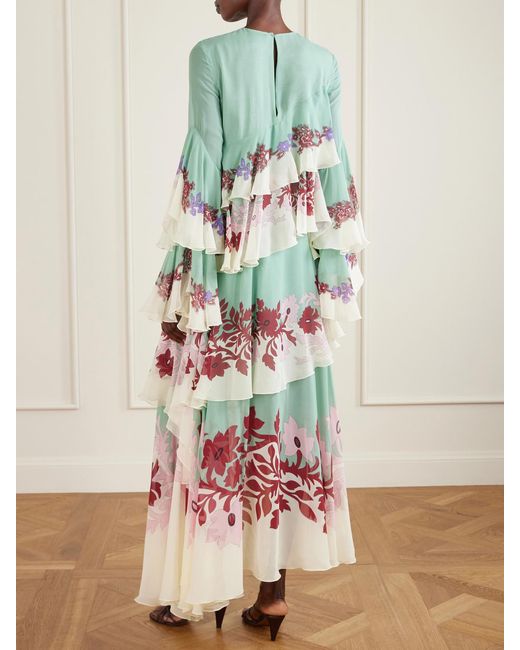 LaDoubleJ White Naiad Asymmetric Ruffled Silk-Chiffon Maxi Dress
