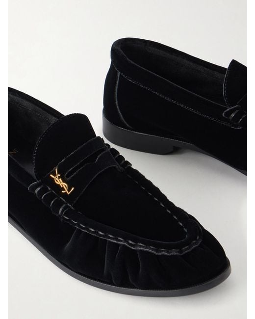 Saint Laurent Black Le Loafer 05 Cassandre-Embellished Suede Loafers