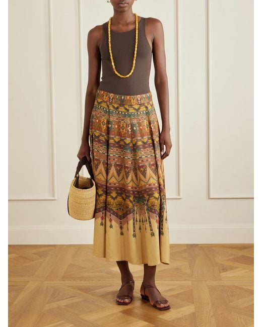 Emporio Sirenuse Natural Kendal Desert Printed Woven Silk-Blend Maxi Skirt