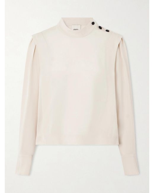 Isabel Marant Natural Felissa Pleated Satin-Crepe Blouse