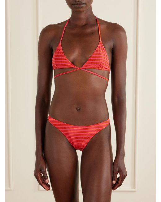 Lido Red Striped Triangle Bikini
