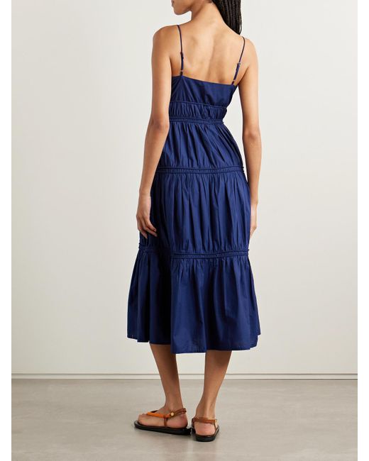 Sea Blue Camden Tiered Gathered Cotton-Voile Midi Dress