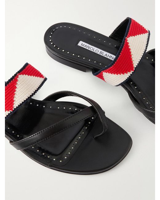 Manolo Blahnik Black Susastra 10 Leather Woven Sandals