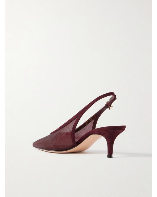 Gianvito Rossi Brown 55 Slingback-Pumps Aus Mesh Mit Velourslederbesätzen