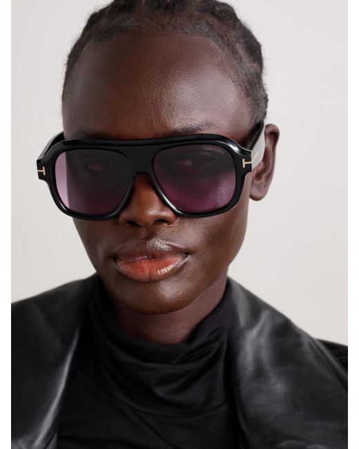Tom Ford Black Rhonda Aviator-Style Acetate Sunglasses