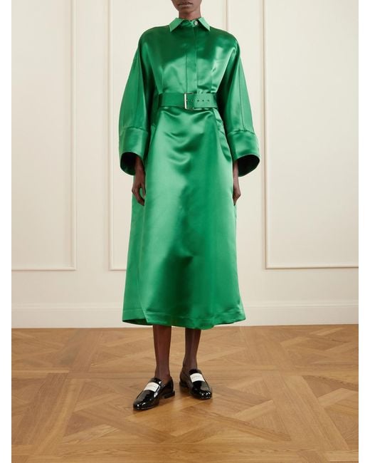 Givenchy Green Belted Silk-Satin Shirt Dress