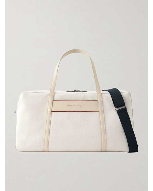 Brunello Cucinelli Natural Leather-Trimmed Canvas Tennis Bag