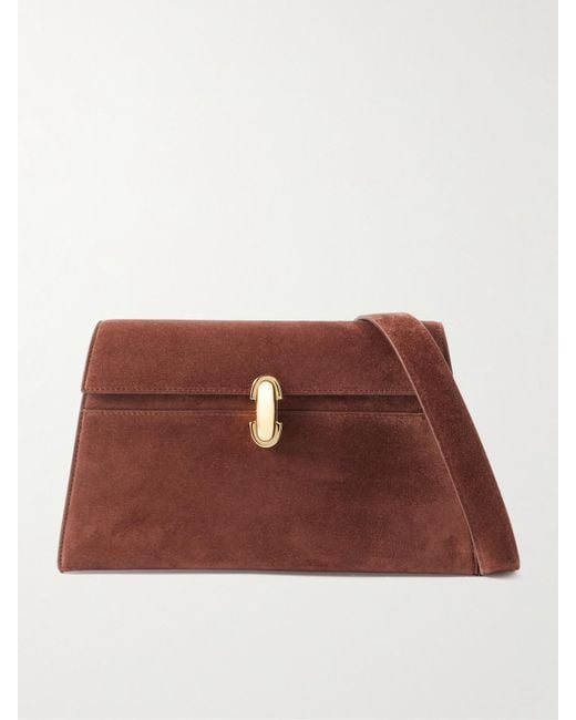 SAVETTE Brown Symmetry Schultertasche Aus Veloursleder