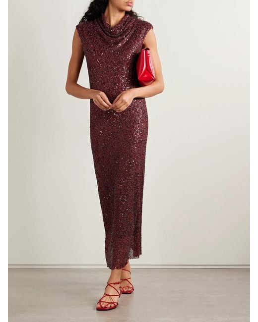 Jonathan Simkhai Purple Zaria Embellished Draped Mesh Midi Dress